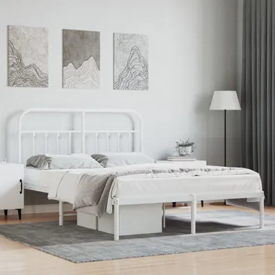 Produktbild von [Home] Bettgestell mit Kopfteil Metall Weiß 140x190 cm , Neue Mode 2024 im häuslichen Leben