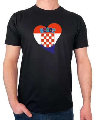 Produktbild von Huuraa Herren T-Shirt Kroatien Flagge Herz XL Black Bio Baumwolle Fairtrade Herrenshirt Geschenkidee