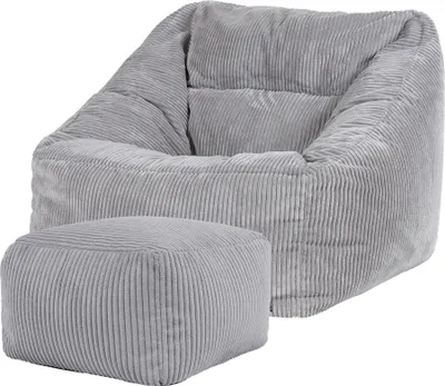 Produktbild von icon Riesen Sitzsack Sessel Bean Bag Natalia mit Hocker, Grau, Cord XXL Sitzsack Erwachsene mit Füllung Für Das Wohnzimmer, Riesensitzsack XXL Flauschig Cord - Hergestellt in Deutschland