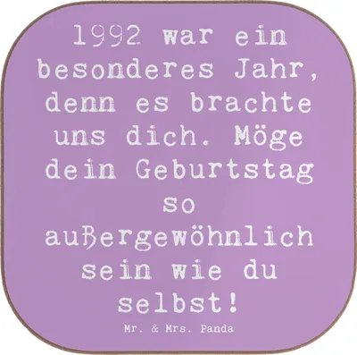 Produktbild von Mr. & Mrs. Panda Untersetzer für Gläser Spruch 1992 Geburtstag - Lavendeltraum - Geschenk, Quadratischer, Alter, bieruntersetzer, Glückwunsch, Happy Birthday, einzigartig