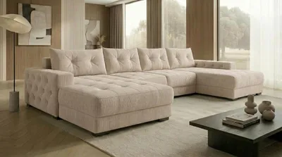 Produktbild von Ecksofa MODENA mit Schlaffunktion, Bonellfederkern und Bettkasten, Farbe: Beige