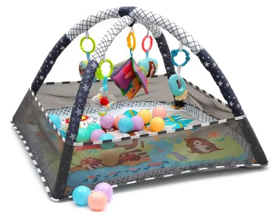Immagine prodotto di Arco giochi Relaxdays, con giocattoli, pieghevole, A x L x P: 55 x 80 x 80 cm, tessuto e schiuma, baby gym, tappeto per gattonare, colorato