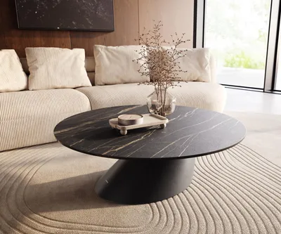 Produktbild von DELIFE Couchtisch Edge Rund 100x100 cm Keramik Laminam® Noir Desir Braun Conis Metall Schwarz