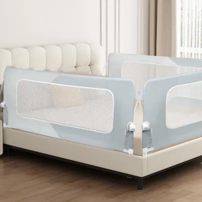Produktbild von 2x Klappbar Bettgitter Rausfallschutz,200cm Bettschutzgitter,Kinderbettgitter,Rausfallschutz Boxspringbett für Baby & Kleinkinder (Kein Lochen nötig)