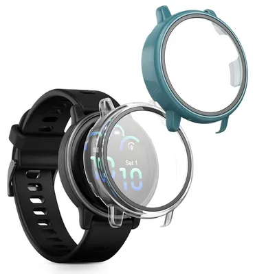 Immagine prodotto di kwmobile Custodia in vetro doppio per Garmin vivoactive 6 (42 mm) / Custodia protettiva per Active 6 - Set completo di custodia in vetro per fitness tracker - Verde trasparente
