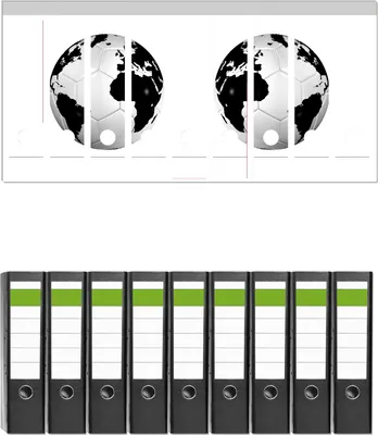 Produktbild von Wallario 9 Stück breite Ordner inkl. Klebeetiketten mit Motive Planet Fußball -  Set mit Rückenschildern / Ordnerrücken Stickern