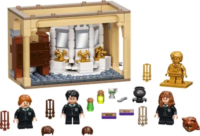 Obrázok produktu pre Stavebnica rokfortských záchodov LEGO Harry Potter Rokfort: nevydarený všehodžús 76386; zberate?ská stavebnica s premenlivými minifigúrkami a Harryho Pottera, Hermiony Grangerovej a Rona Weasleyho (217 dielikov)