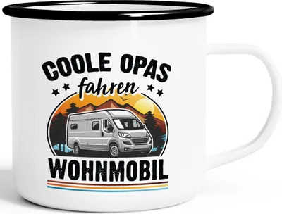 Produktbild von Emaille-Tasse Camping Home is where the Stellplatz is Geschenke für Camper Wohnmobil Spruch lustig Moonworks® emaille-weiß-schwarz standard