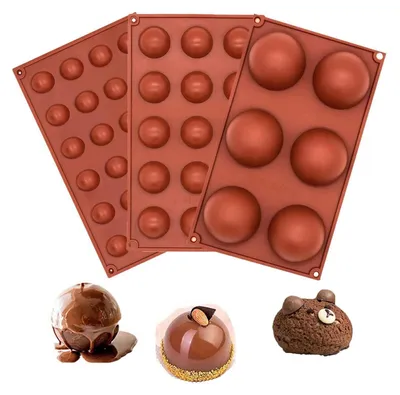 Immagine prodotto di Stampo in silicone per cubetti di ghiaccio, cioccolatini a forma di mezza sfera, confezione da 3 pezzi, con 6, 15 e 24 cavità, diametro 6,7/4/3 cm