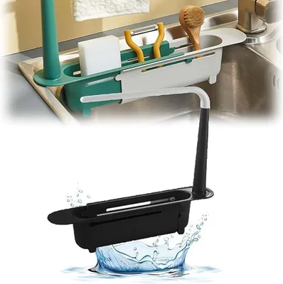 Produktbild von PolkaHome® Spülbecken-Organizer mit ausziehbarer Halterung, 23,5-40 cm, Schwammablage mit Ablauf, Keukenopberger für Spülmittel,