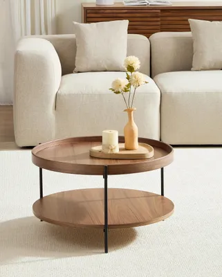 Produktbild von williamspace Moderner runder Couchtisch mit 2 Ebenen, MDF mit Echtholzfurnier, Braun