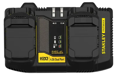 Image de Double Chargeur STANLEY FATMAX SFMCB24-QW Li-Ion Compatible avec Toutes les Batteries 18 V 4 Ah de la Nouvelle Génération V20