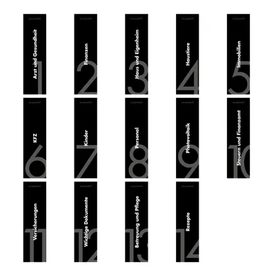 Produktbild von europrotokoll 14er Komplett-Set Rückenschilder für DIN A4 Ordner, beschriftete Einsteckschilder im Format 53 x 186 mm, passend für 8 cm Ordner