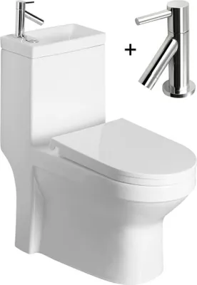 Immagine prodotto di Domotechnika | WC compatto - Con lavabo - 36,5X78X72Cm - Bianco - Igienico - Chiusura ammortizzata - Salvaspazio - Con rubinetto per lavabo