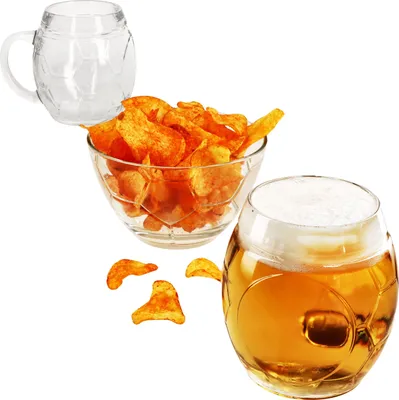 Produktbild von 3tlg Fußball Set Biergläser 0,5L geeicht & Schale Ball-Relief Krug aus Glas Bowl