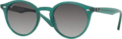 A pair of teal Ray-Ban sunglasses with gradient gray lenses, shown against a white background.