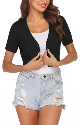 Productafbeelding van Dames Bolero - Korte Mouwen, V-hals, Zwart