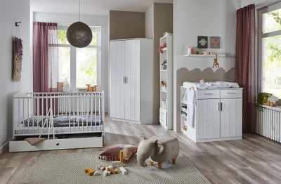 Produktbild von Babyzimmer komplett Set BEELEN-43 mit Wickelkommode in weiß