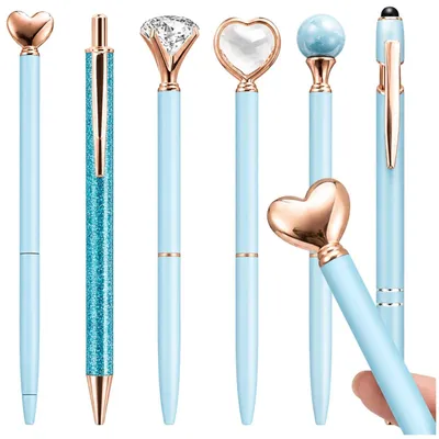 Produktbild von Metallkugelschreiber-Set, 6er-Set mit blauen Diamantkristallen