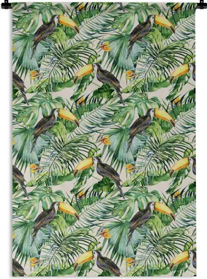 Produktbild von MuchoWow® Wandteppich Wandbehang Paradiesvogelpflanze - Tukan - Vogel 90x135 cm Tapisserie Dekoration Wandtuch - Baumwolle - Wandskulptur