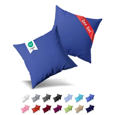 Produktbild von 2er Pack Kissenbezug Kissenhülle 40x80 cm Renforcé Uni Baumwolle mit Reißverschluss Royalblau