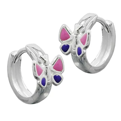 Produktbild von Creole 12x7mm Klappscharnier Schmetterling pinklila Silber 925 pink lila 12x3mm