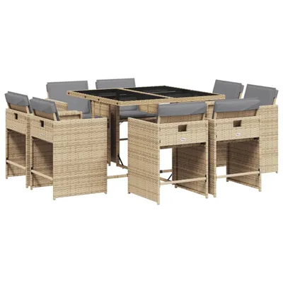 Produktbild von vidaXL 9-tlg. Garten-Essgruppe mit Kissen Beigemischung Poly Rattan