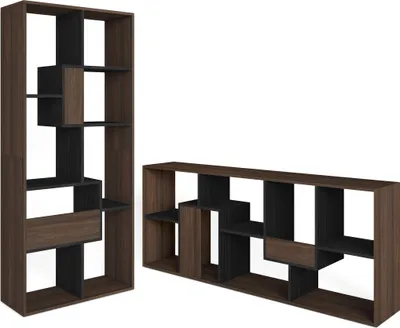 Produktbild von Bücherregal Bibliothek, 67x31x162cm, Aufbewahrungsregal, Dunkler Eiche und Schwarz