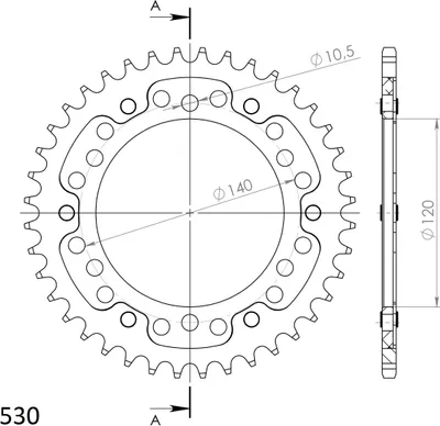 Produktbild von Stealth-Kettenrad Supersprox 530 - 39Z (gold) RST-499:39-GLD|ID 120,0 LK 140,0 6-Loch