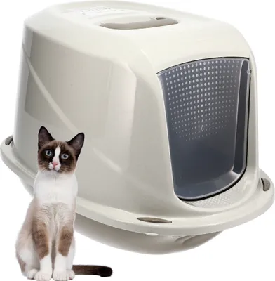 Produktbild von Katzenklo mit Deckel Aktivkohlefilter große XXL Katzentoilette für große Katzen WC Hauben Toilette Klo Indoor Outdoor grau modern