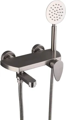 Produktbild von Wandmontierte Badarmatur mit Handbrause, Einhebelbedienung, wandmontiertes Duschsystem, gebürsteter Edelstahl.