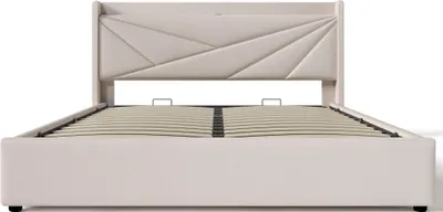 Produktbild von Flieks Polsterbett 180x200cm mit USB und Typ-C, Boxspringbett mit Lattenrost, Stauraumbett Jugendbett Doppelbett mit Stauraum, Leinen, Beige