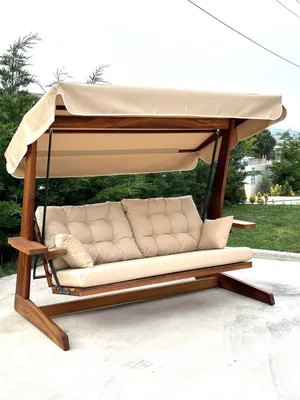 Immagine prodotto di Skye Decor, Sia 2400 - Beige, altalena da giardino a tre posti, beige, in legno, 175 x  x 60 cm