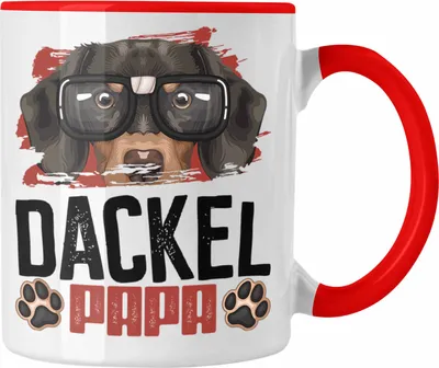 Produktbild von Trendation - Dackel Papa Besitzer Tasse Geschenk Lustiger Spruch Geschenkidee Dackel Liebhaber (Rot)