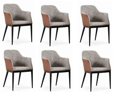 Productafbeelding van Elegantie armleunstoelen, set van 6, cognacbruin, kunstleer, luxe