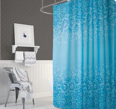 Produktbild von Textil Duschvorhang 120x200 cm blau weiß Mosaik inkl. Duschringe