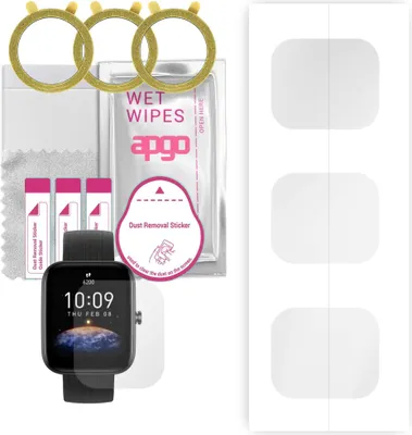 Produktbild von apgo 3 Stück Schutzfolie, klar, kompatibel mit Amazfit Bip 3 Pro Smartwatch, Hydrogel Displayschutzfolie mit Positionierhilfe, Displayfolie, robust und kratzfest