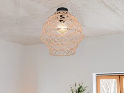 Produktbild von Gemütliche LED Boho Makramee Deckenlampe Lampenschirm geflochten für Flur Ø 38cm