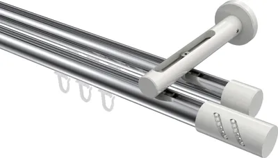 Produktbild von Interdeco Innenlaufstange / Gardinenstange mit Innenlauf Chrom / Weiß, Typ Siteno Zoena (Glitzerzylinder), 20 mm Ø 2-läufig, 540 cm