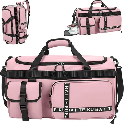 Zdjęcie produktu dla Torba sportowa 65 l, 52 x 27 x 29 cm, z przegrodą na buty i mokrą komorą, do podróży, różowa