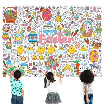 Immagine prodotto di Tovaglia da colorare a tema Pasqua, per bambini, dimensioni 118 cm x 84 cm, colore bianco