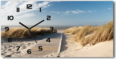 Produktbild von Wanduhr aus Glas – 60x30 cm - Glasbild - Glasuhr - Gehärtetes Glas - schwarze-zeiger - Weg auf dem Strand