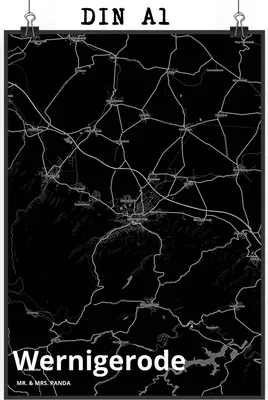 Produktbild von Mr. & Mrs. Panda Bild Wernigerode DIN A1 - Geschenk, drucke, Stadt Dorf Karte Landkarte Map Stadtplan, wanddeko, Designposter, Kunstdruck, poster