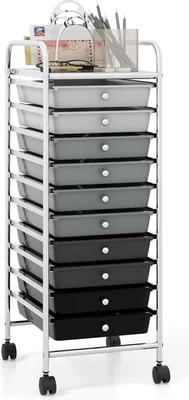 Produktbild von GOPLUS Rollwagen mit 10 Schubladen, Rollregal Badrollwagen, Beistellwagen Haushaltswagen Rollcontainer Badrollwagen Badtrolley Badregal (Schwarz Abstufung)