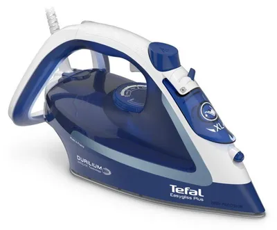 Zdjęcie produktu dla Tefal EasyGliss Plus FV5735, Żelazko suche i parowe, Stopa Durilium, 2 m, 220 g/min, Niebieski, Biały, 45 g/min