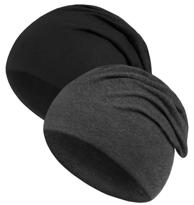 Immagine prodotto di Berretto sottile da uomo e da donna, confezione da 2, tipo beanie, copricapo unisex, colore nero e grigio scuro