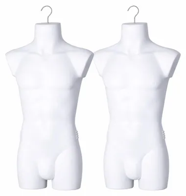 Image de Lot de 2 torses masculins - Torses masculins réalistes en plastique - Torses partiels de couleur blanche - Bustes de mannequins - Torses partiels pour hommes - Mannequins de vitrine avec crochets - 2 torses décoratifs