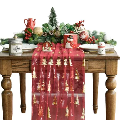 Obrázok produktu pre Vianočná prestieranie z tylu, elegantný vzor, červená, 70x300 cm