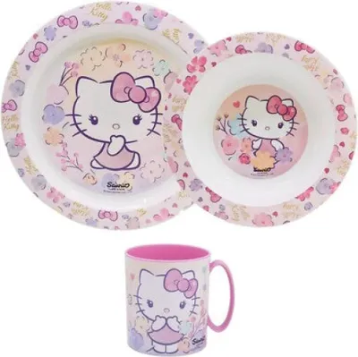 Produktbild von Hello Kitty Kinder Geschirr-Set 3 teilig Becher (350 ml) Teller Schüssel