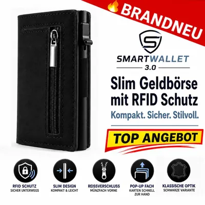 Produktbild von SmartWallet™ 3.0 Slim Geldbörse RFID Schutz Kartenetui Herren Portemonnaie: Schwarz